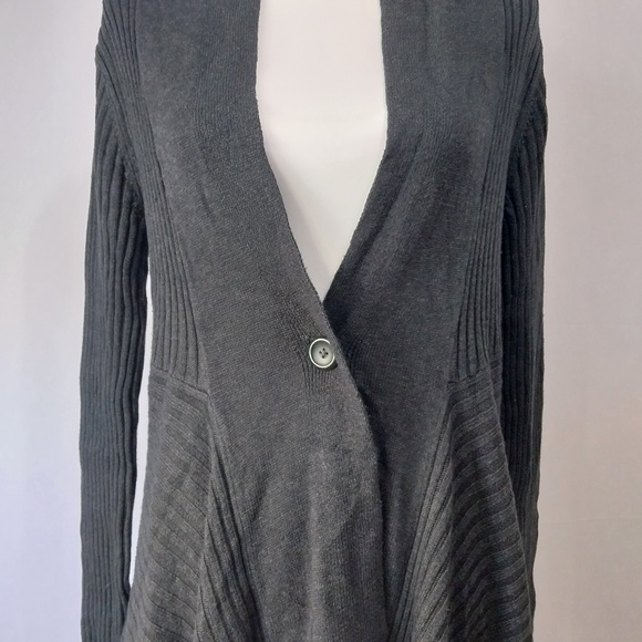 Old Navy Black Open Front Button Lock Ribbed Asymmetric Long Sleeve Card… - Picture 4 of 11